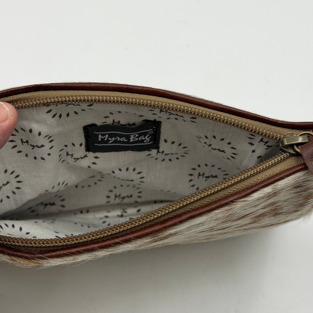 Myra Bag Cowhide Wristlet Clutch Brown White Spotted Hair On Hide NWT Western - Picture 3 of 5